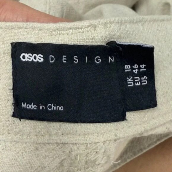 ASOS Pants Womens 14 Beige Pleated Wide Leg High Rise Boho Linen Blend - Picture 4 of 11